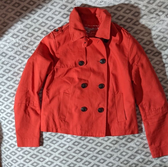 Gap Red Orange Cotton Peacoat size small with black buttons and buckle at neck - Picture 3 of 16